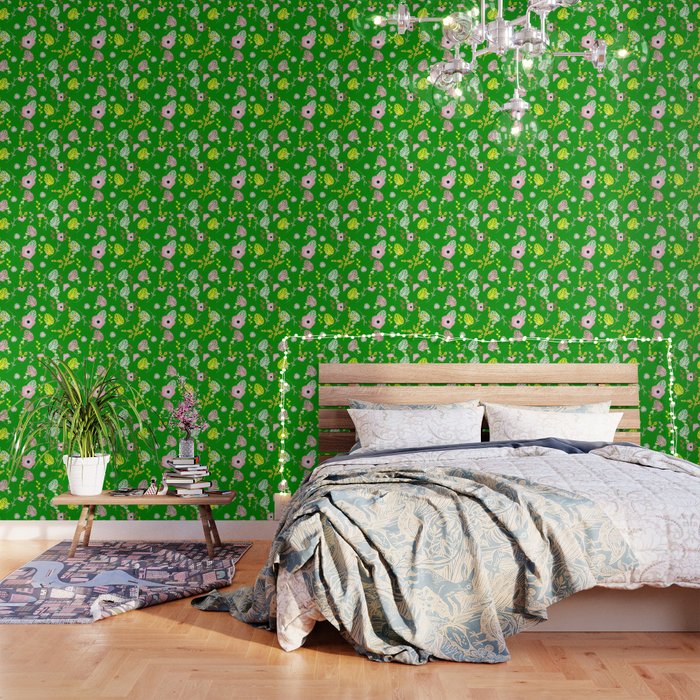 Flowers Leaves And Pelicans Wallpaper By Cocodes Society6
