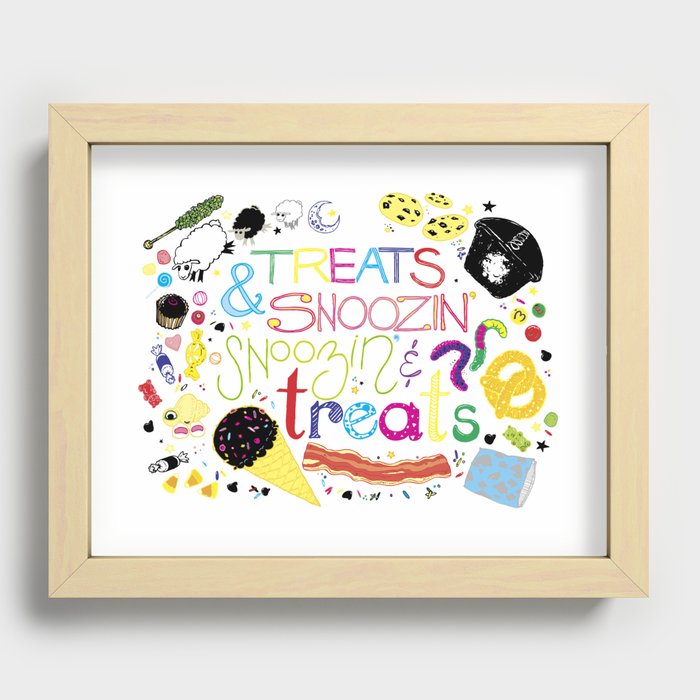 Treats and snoozin'. Snoozin' and treats. Recessed Framed Print