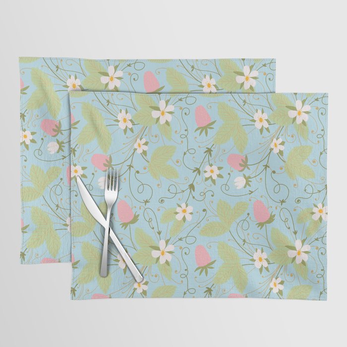 Strawberry Patch Pink and Blue Placemat