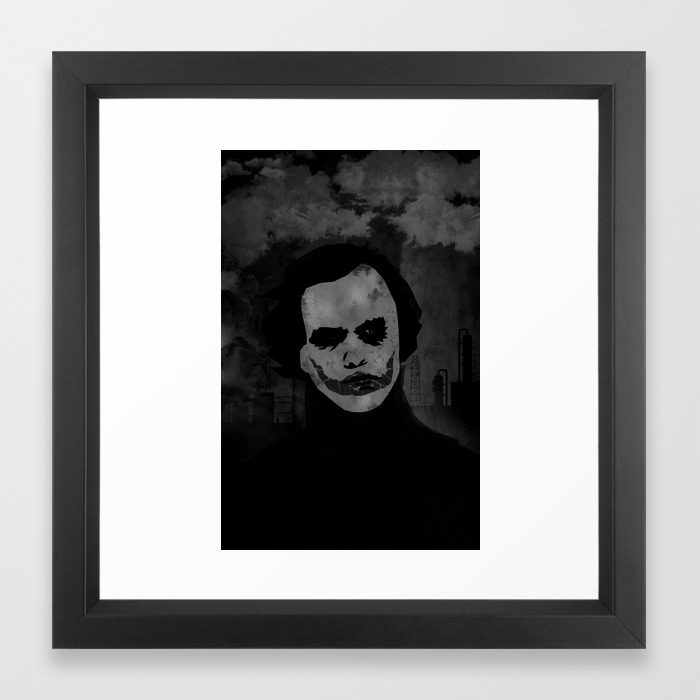 Joker Heath Ledger Painting Black And White Framed Art Print By