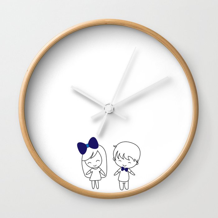 Girl and Boy with Blue Bow Wall Clock