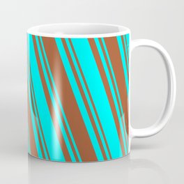[ Thumbnail: Sienna & Cyan Colored Striped/Lined Pattern Coffee Mug ]