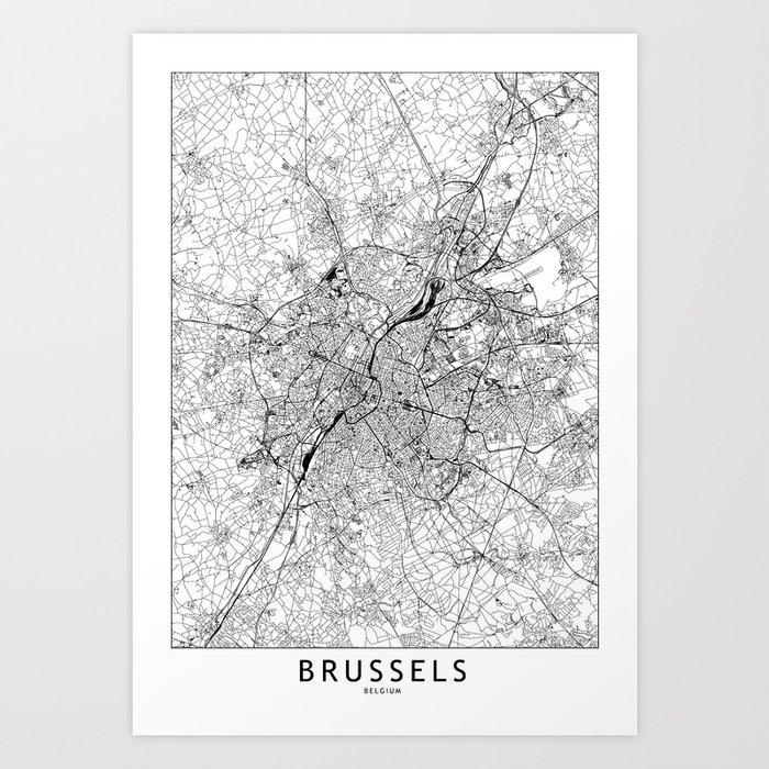 Brussels White Map Art Print