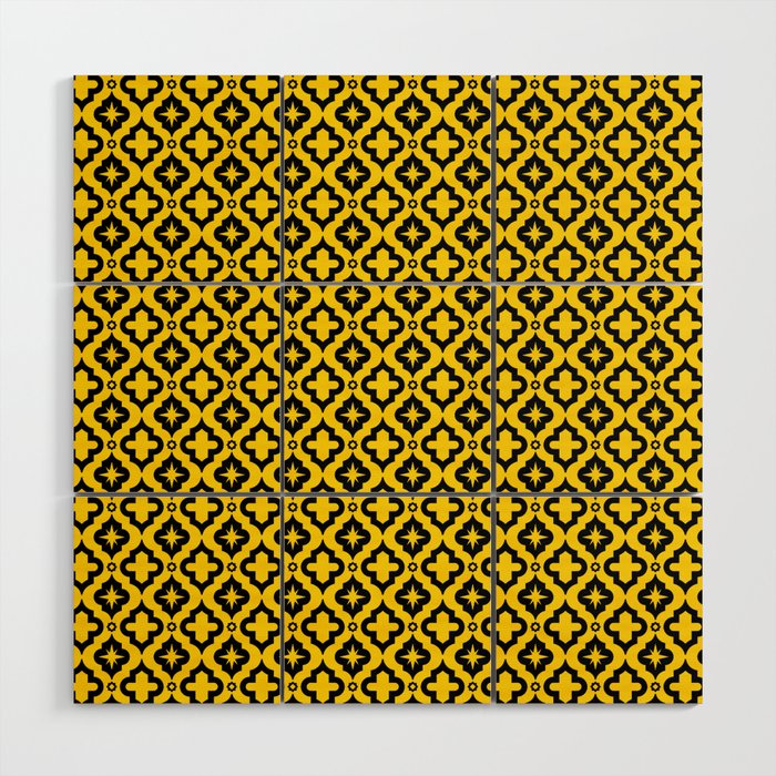 Yellow and Black Ornamental Arabic Pattern Wood Wall Art