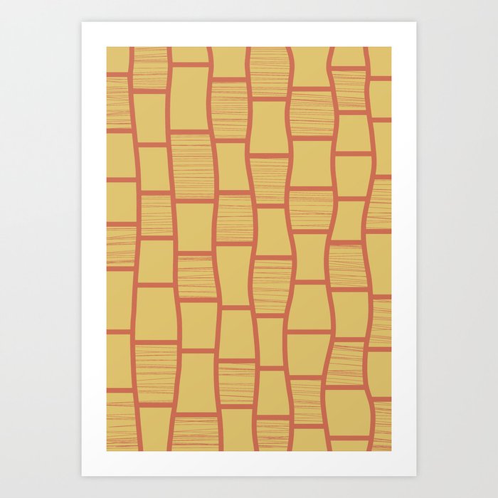Orange and Yellow Abstract Funky Squares Pattern Art Print