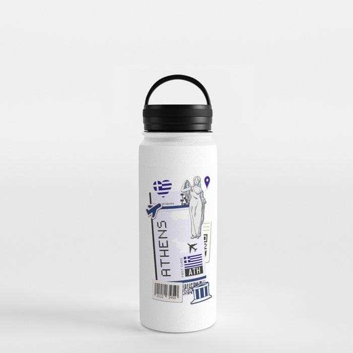 Athens Boarding Pass Airplane Plane Ticket Travel Greece Water Bottle