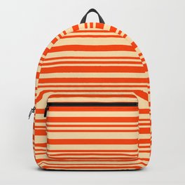 [ Thumbnail: Red and Beige Colored Lined Pattern Backpack ]