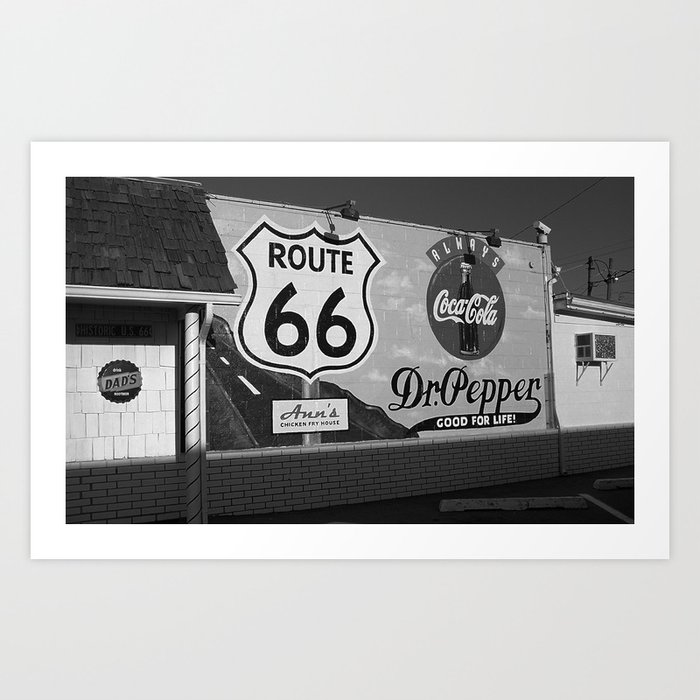 Route 66 - Mural with Shield 2007 BW Art Print
