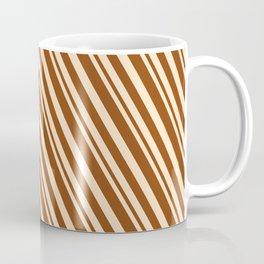 [ Thumbnail: Bisque and Brown Colored Lines Pattern Coffee Mug ]