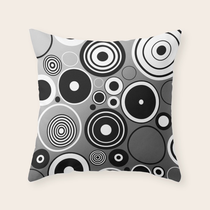 Geometric Black And White Rings On Metallic Silver Throw Pillow By