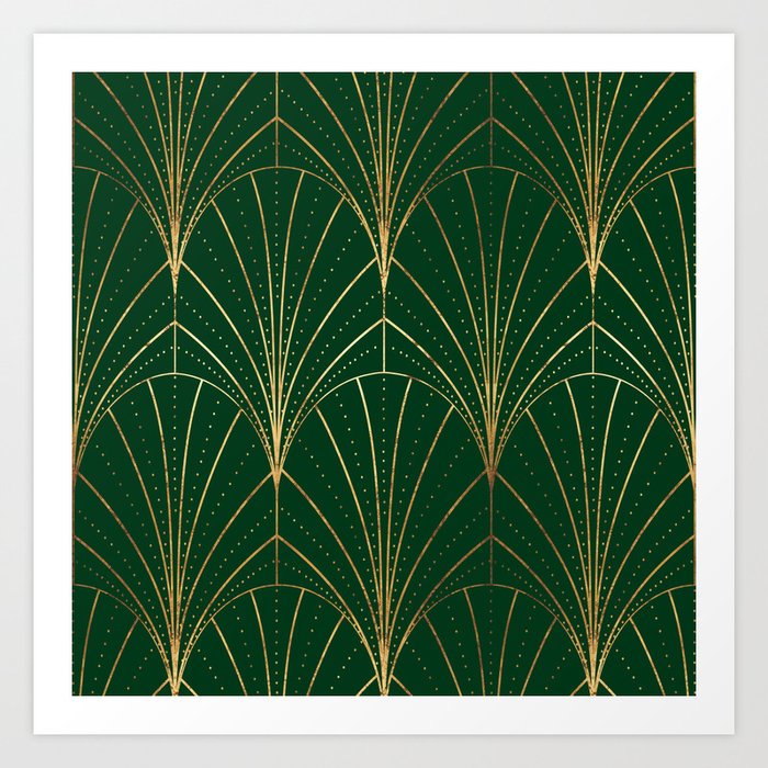 Art Deco Waterfalls // Emerald Green Art Print