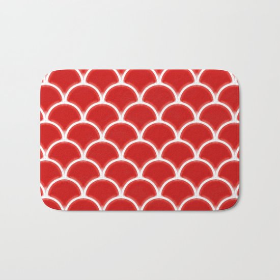 Large scallops in fabulous fiesta red Bath Mat