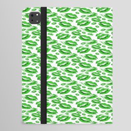 Two Kisses Collided Spring Green Lips Pattern On White Background iPad Folio Case