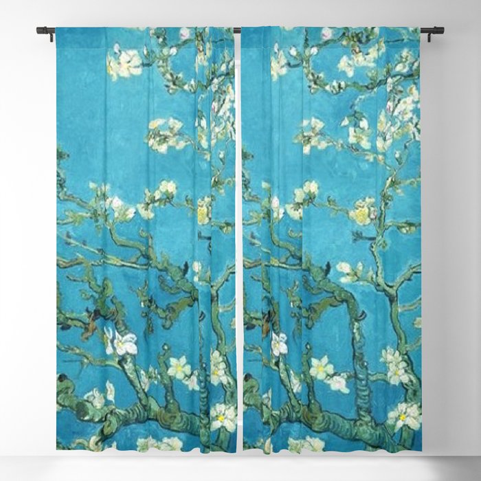 Vincent van Gogh Blossoming Almond Tree (Almond Blossoms) Light Blue Blackout Curtain