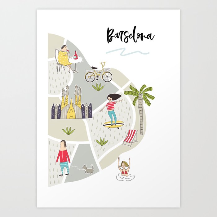 Barcelona Map Art Print by birthday-by-frankenberg | Society6