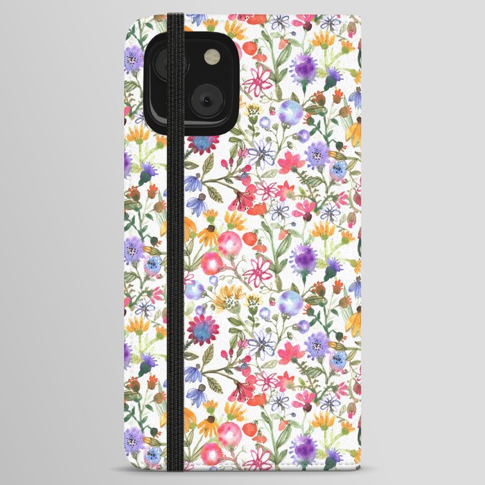 Colorful Watercolor Flowers iPhone Wallet Case