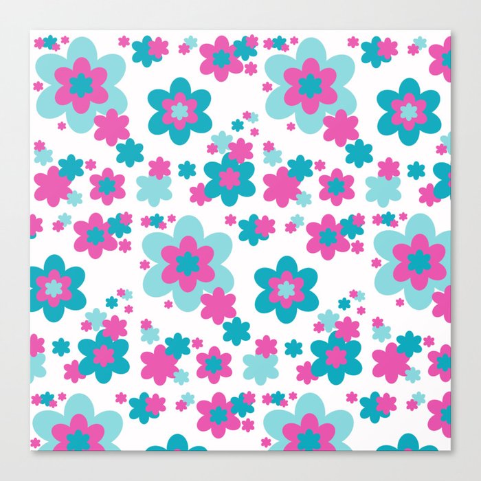 Teal Blue and Hot Pink Floral Canvas Print