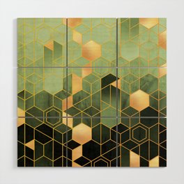 Olive Green + Golden Hexagonal Modern Abstract Pattern Wood Wall Art