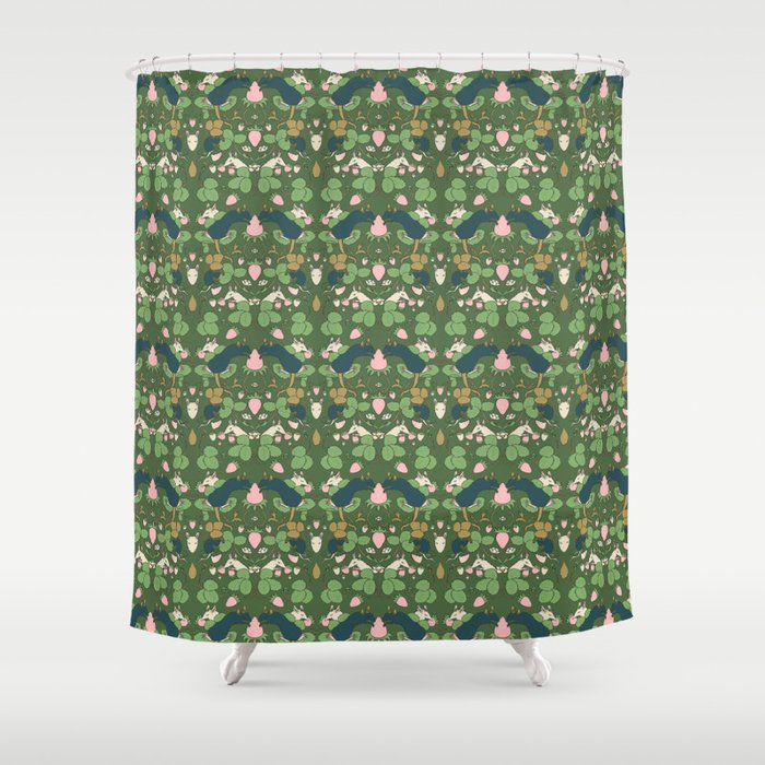 Strawberry Rat Thieves (green) Shower Curtain