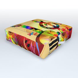 Colorful  music instruments painting, guitar, treble clef, piano, musical notes, flying birds Outdoor Floor Cushion
