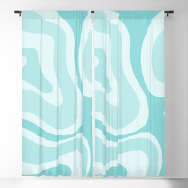 Modern Retro Liquid Swirl Abstract in Light Aqua Teal Blue Blackout Curtain