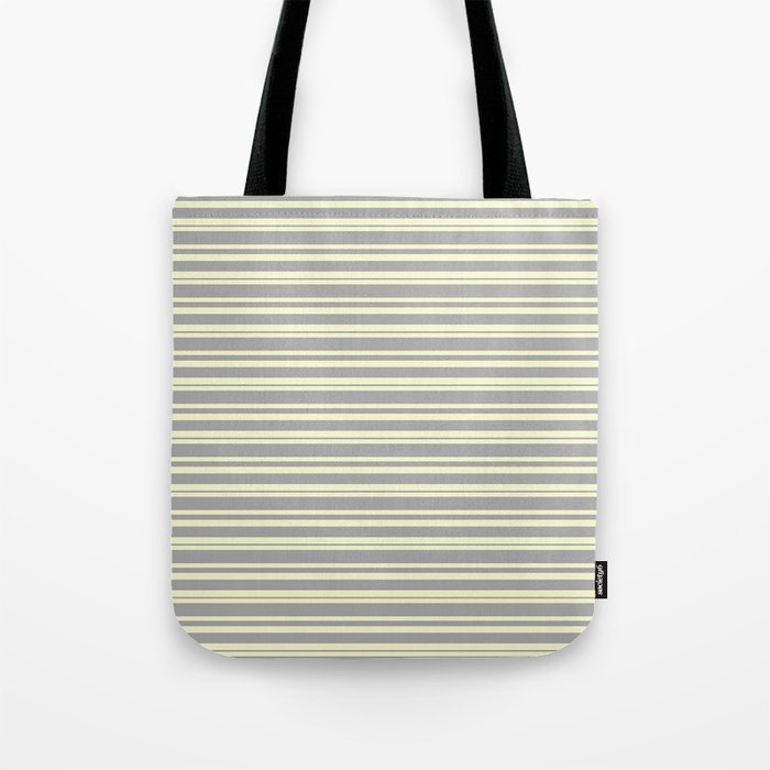 Light Yellow & Dark Grey Colored Pattern of Stripes Tote Bag