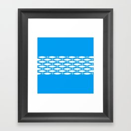 Fish Stripe 8 Blue and White Minimal Mid Century Modern Pattern Framed Art Print
