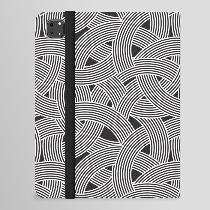 Modern Scandinavian B&W Black and White Curve Graphic Memphis Milan Inspired iPad Folio Case