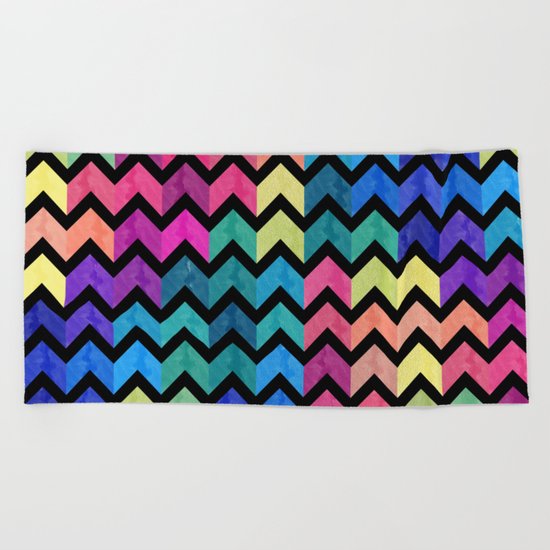 Watercolor Chevron Pattern VII Beach Towel
