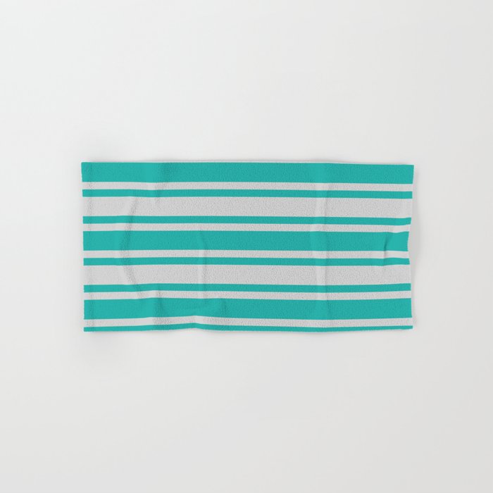 Light Grey & Light Sea Green Colored Striped Pattern Hand & Bath Towel