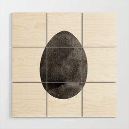 Flat Easter egg symbol. Cooking and food sign. Bird eggshell logo. Monochrome black-white watercolor isolated on white. Design for background, cover and packaging, Easter and food illustration, greeting card. Wood Wall Art