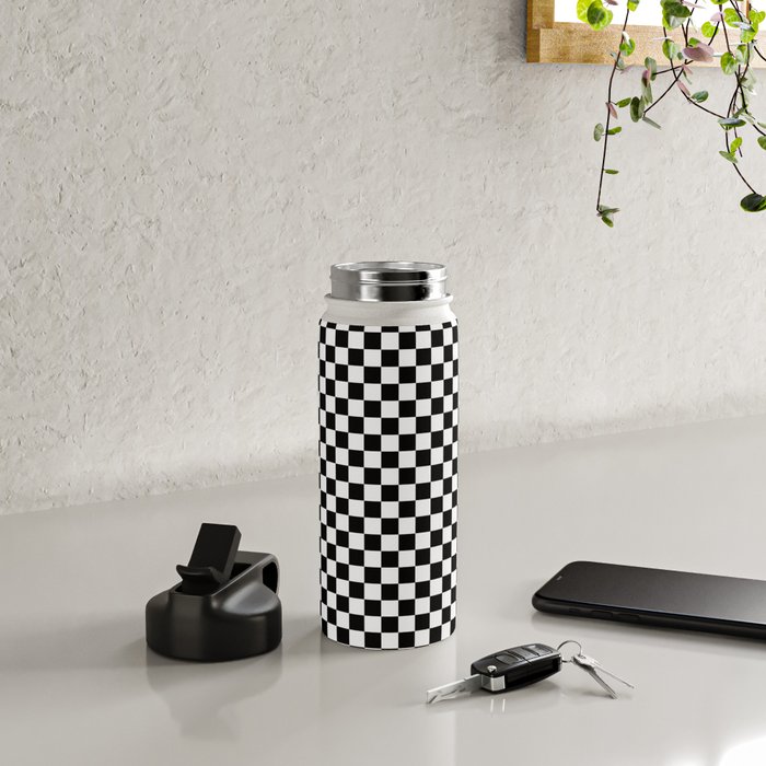 Classic Black and White Race Check Checkered Geometric Win Water Bottle
