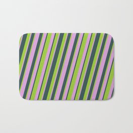 [ Thumbnail: Plum, Dark Slate Gray, and Green Colored Lines Pattern Bath Mat ]