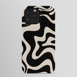 Retro Liquid Swirl Abstract in Black and Almond Cream  iPhone Case | Trendy, Liquid Swirl, Contemporary, Trippy, Pattern, Boho, Black, Cool, Digital, Painting 