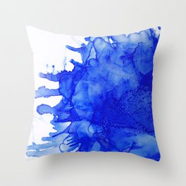 Blue abstract splash hand painted alcohol Ink texture Throw Pillow