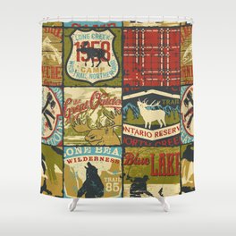 North territories adventure sign and symbol patchwork wallpaper vintage seamless pattern Shower Curtain