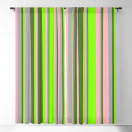 [ Thumbnail: Light Pink, Dark Grey, Dark Olive Green, and Chartreuse Colored Lines/Stripes Pattern Blackout Curtain ]