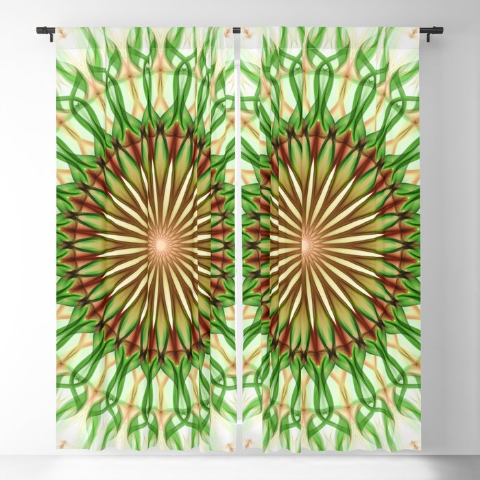 Warm green and red mandala Blackout Curtain