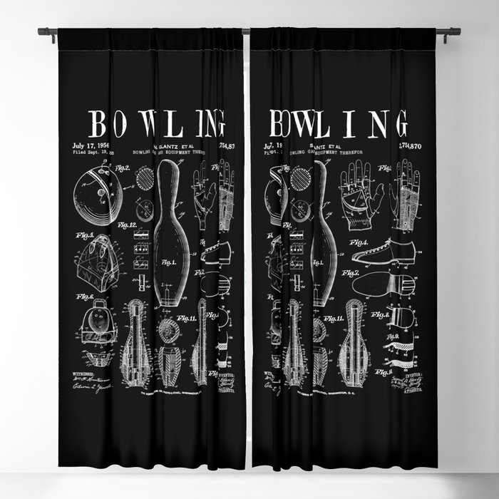 Bowling Pin Ball Bowler Retro Vintage Patent Print Blackout Curtain