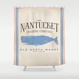 Nantucket whale nautical ocean wharf Massachusetts cottage beach house art Shower Curtain