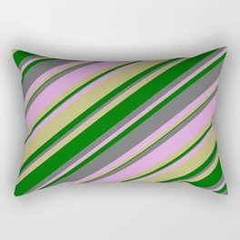 [ Thumbnail: Dim Grey, Plum, Dark Khaki & Dark Green Colored Striped/Lined Pattern Rectangular Pillow ]