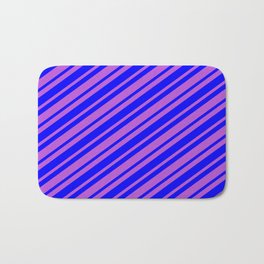 [ Thumbnail: Orchid & Blue Colored Lines/Stripes Pattern Bath Mat ]