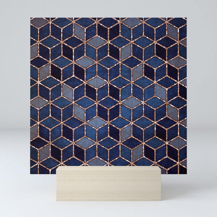 Shades Of Purple & Blue Cubes Pattern Mini Art Print