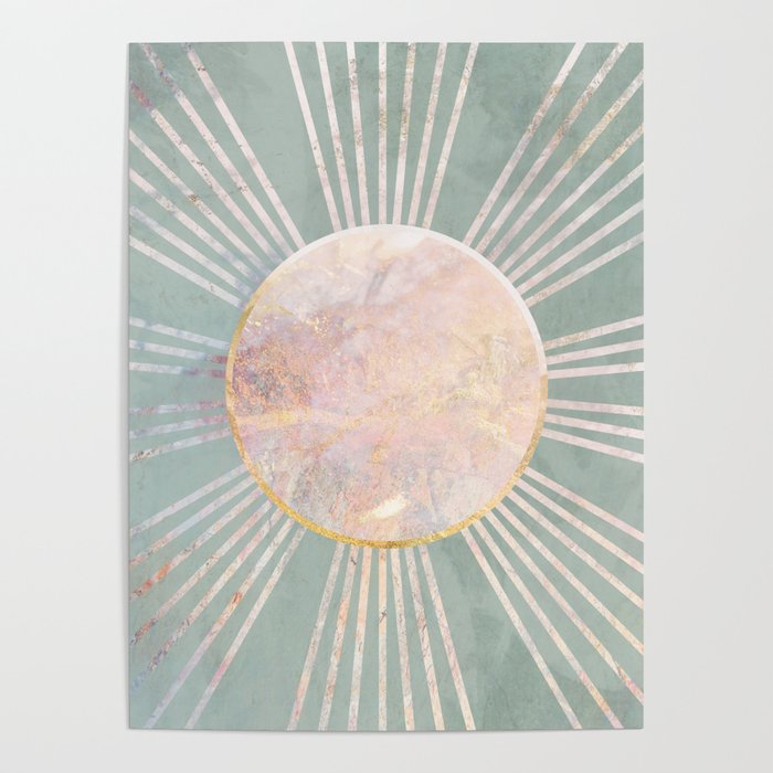 Boho Green Metallic Sun Poster