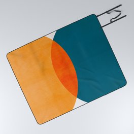 Mid Century Eclipse / Abstract Geometric Picnic Blanket | Teal, Maximal, Graphicdesign, Bright, Colorful, Colorblock, Abstract, Orange, Modern, Circles 