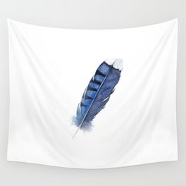 Blue Jay Feather , Blue Feather, Watercolor Feather, Watercolor painting by Suisai Genki Wall Tapestry