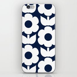 Primrose Flowers Retro Floral Pattern in Nautical Navy Blue and White iPhone Skin