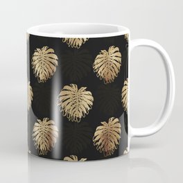 Tropical Gold Monstera Leaf Black Design Mug