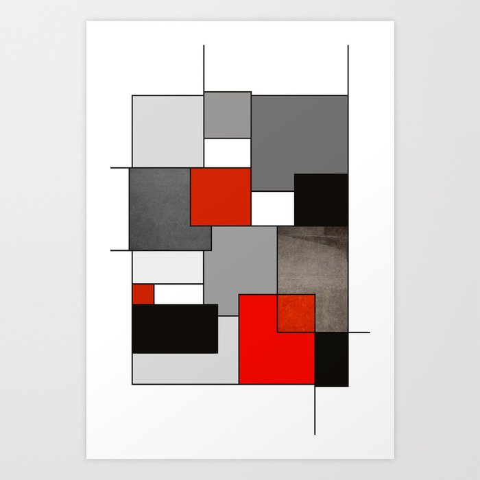 Red Gray Black Modern Geometric Graphic Design  Art Print