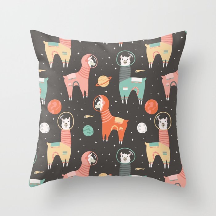 Astronaut Llamas in Space Throw Pillow